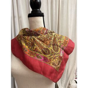 LIBERTY OF LONDON Scarf Geometric Paisley Silk Square Vintage Red Pink Gold